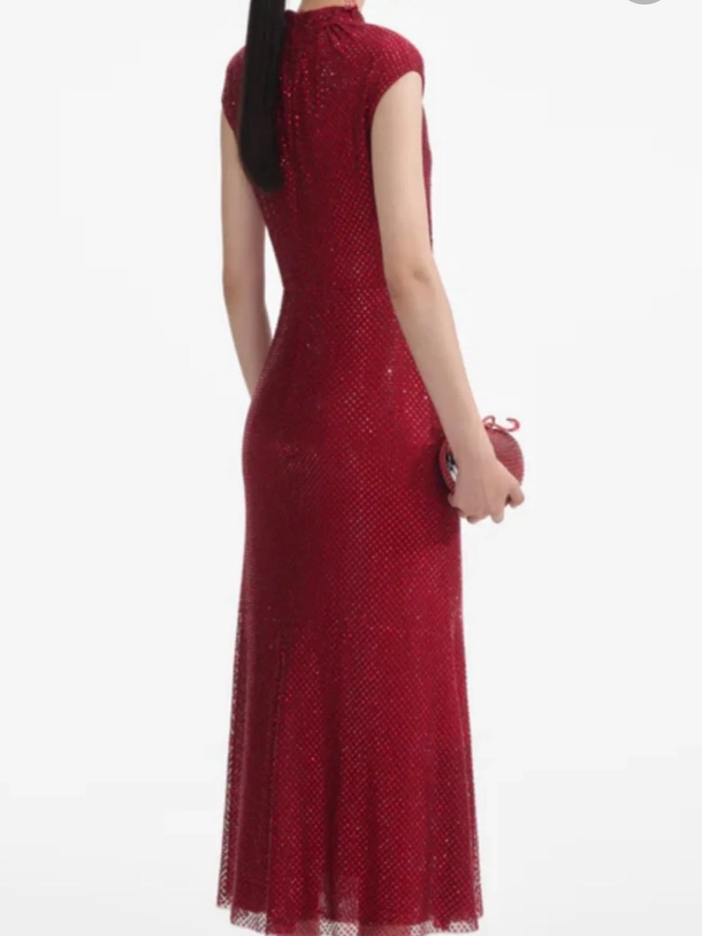 Self-Portrait Red Sequin Cap-Sleeve Midi Dress